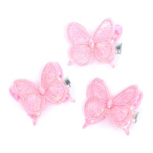 3 Pink Sequin Butterfly Duck Clips