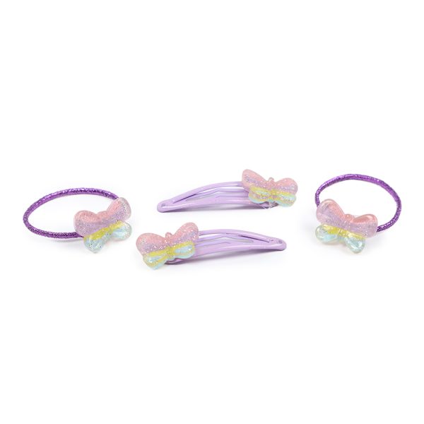 4pk Pastel Butterfly Hair Ring And Sleepie Clip Set