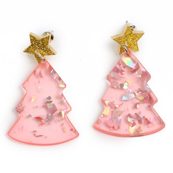 Christmas Earrings Pink Christmas Tree