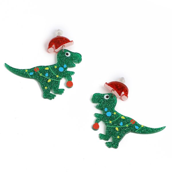 Christmas Earrings Festive Dinosaur