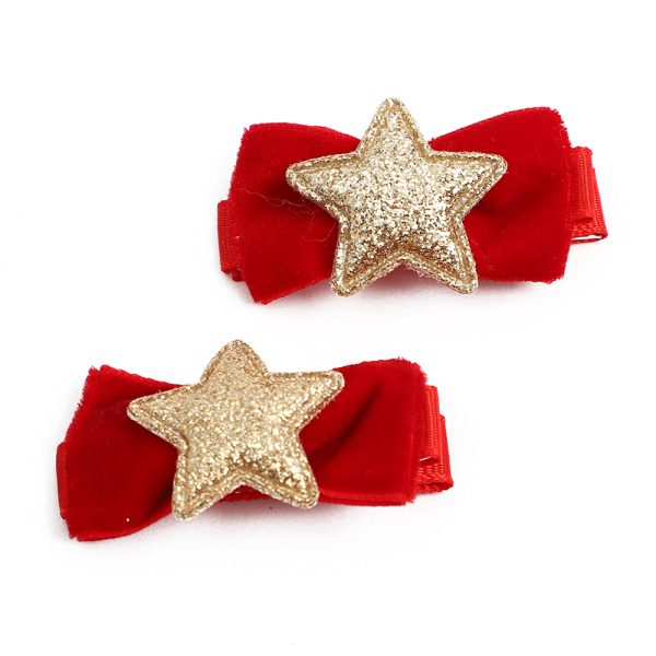 2pk Christmas Glitter Star Bow Hair Clips