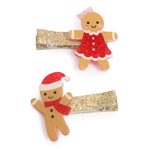 2pk Christmas Glitter Gingerbread Hair Clips