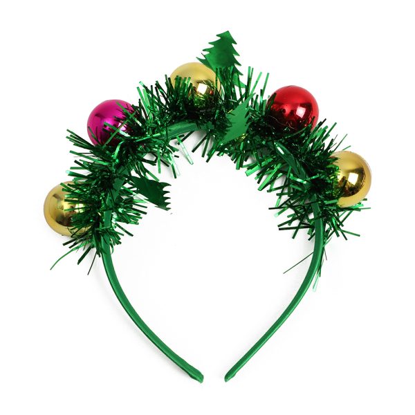 Christmas Crown Headband with Green Tinsel & Baubles