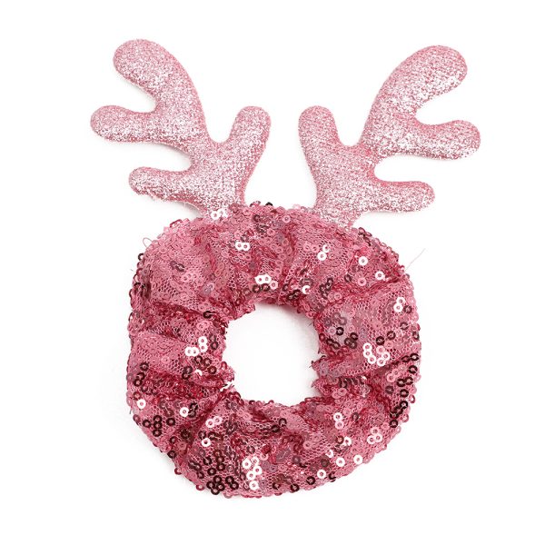 Pink Sequin Reindeer Ears Christmas Scrunchie