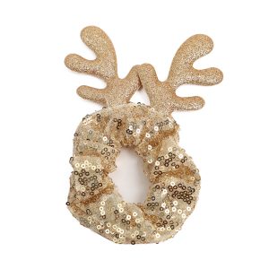 Gold Sequin Reindeer Ears Christmas Scrunchie