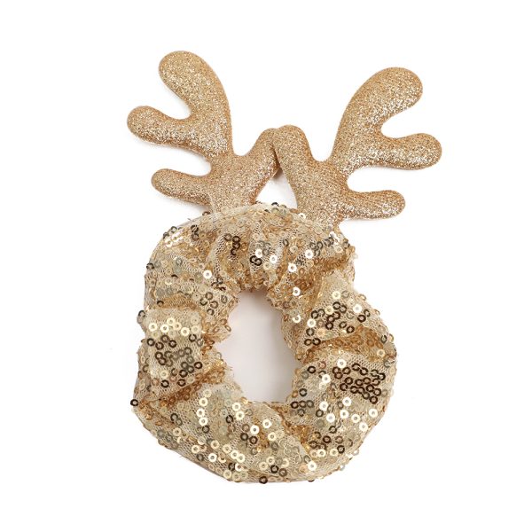 Gold Sequin Reindeer Ears Christmas Scrunchie