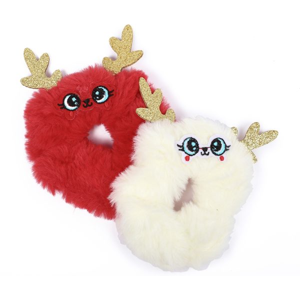 2pk Fluffy Reindeer Christmas Scrunchies